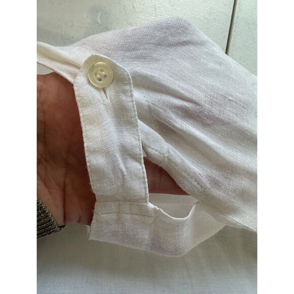 Eskandar Womens Linen Eyelet Trim Top One Size White Minimalist Lagenlook Boho - Picture 14 of 16